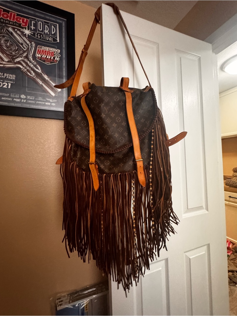 Louis Vuitton Brown Monogram Fringe Satchel with Tan Accents